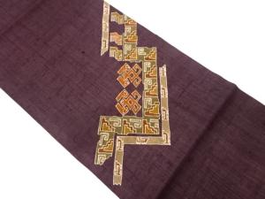 手織り紬幾何学模様名古屋帯（松葉仕立て）